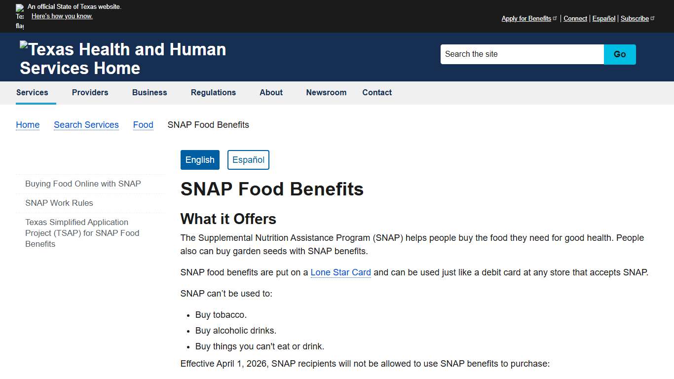 SNAP Food Benefits Texas Health and Human Services